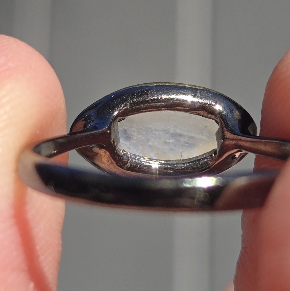 Moonstone 6k Natural Gemstone Sterling Rhodium & Gold Ring Sz7 - Picture 8 of 9